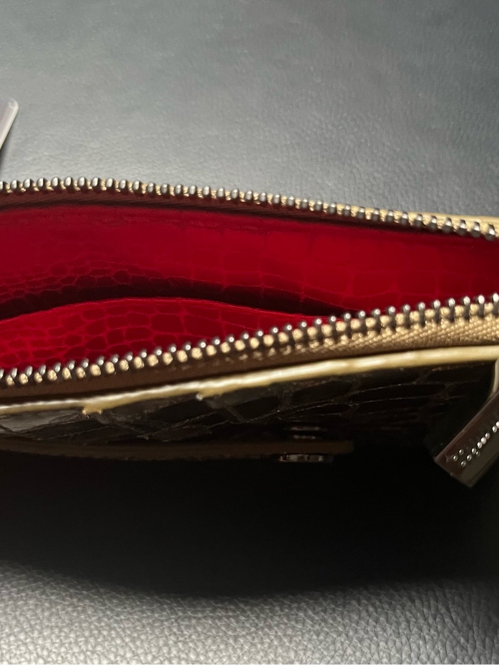 Hammitt Croc-Embossed Leather Zip Wallet with Red Interior NWT